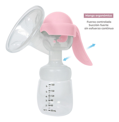 Extractor De Leche Manual Kiddos Con Recipiente De Almacenamiento, Cómodo, Portatil, Sacaleche Y Alimentación Bebe Color Rosa