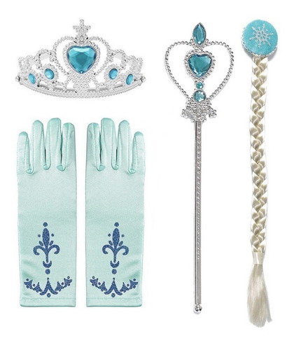 Imagem 5 de 7 de Fantasia Infantil Elsa Frozen 2 + Coroa Luvas Trança Varinha