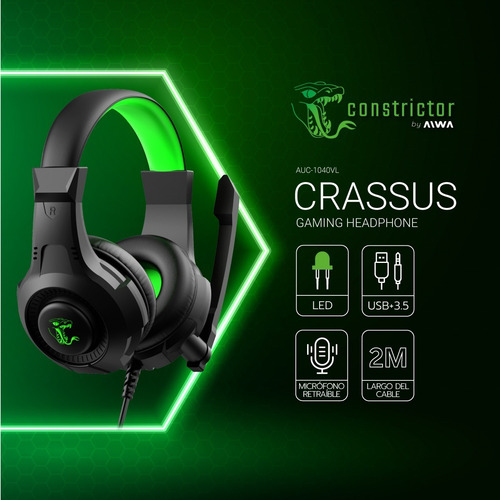 Imagen 4 de 7 de Auricular Gamer Aiwa Constrictor Led Con Mic Auc-1040vl