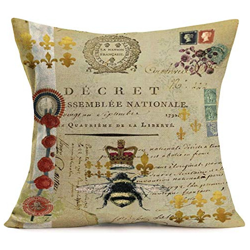 Throw Pillow Covers Vintage French Queen Honey Bee With...