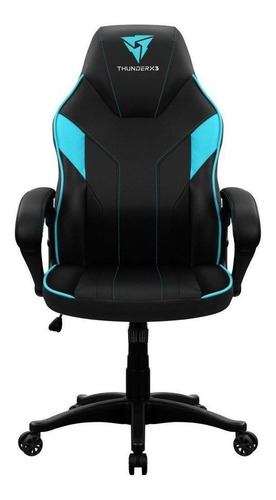 Cadeira de escritório ThunderX3 EC1 gamer ergonômica  preta e cíano com estofado de couro sintético