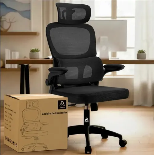Cadeira de Escritório Sweet Studio Ergonômica Preta, com Apoio de Cabeça e Suporte Lombar