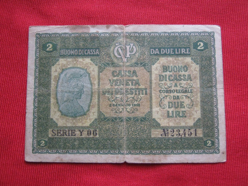 Italia Venecia 2 Lira 1916 Ocupación Austriaca 