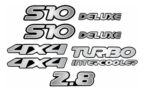 Jogo Emblema Adesivo Resinado S10 Deluxe 2.8 4x4 Kitr01 Fgc