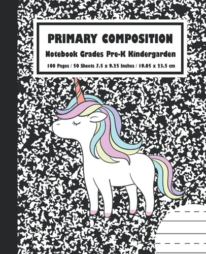 Libro: K-2 Primary Composition Notebook Kawaii Unicorn Rainb