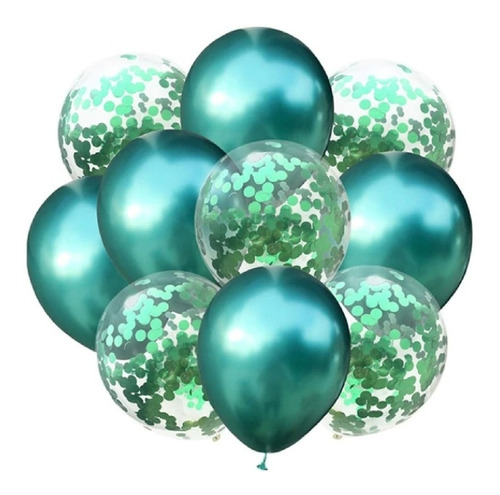 Set Bouquet 12 Globos Mix Confetti - Chrome Calidad Premium.