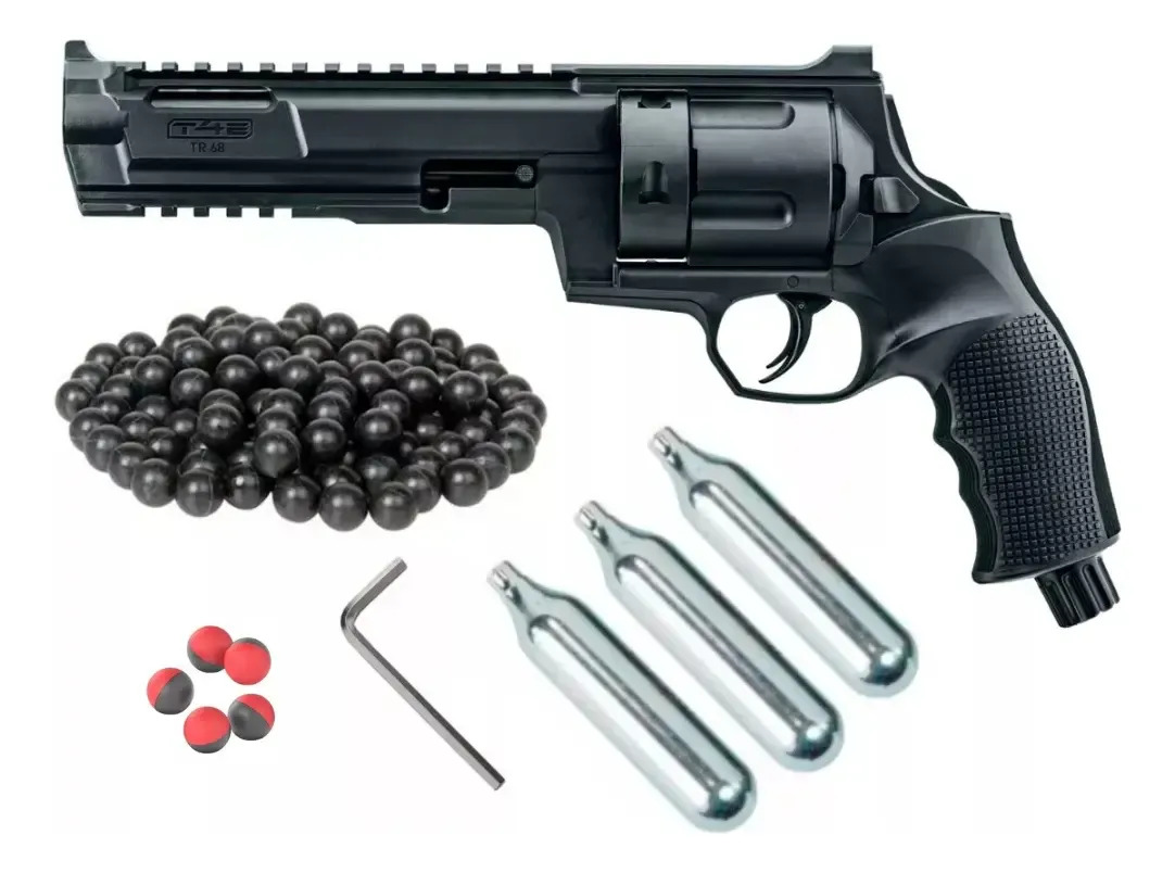Revolver Umarex 68 + Proyectil Posta Pellet Pimienta + Goma Calibre 68 Mm Color Negro