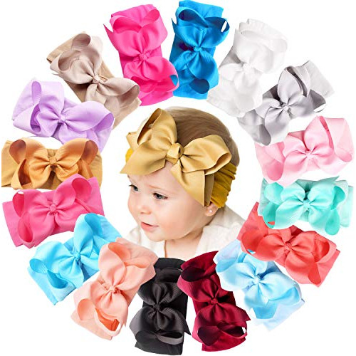 16 Olores Baby Bow Wide Turban Headbands Girls Big 6 Pu...