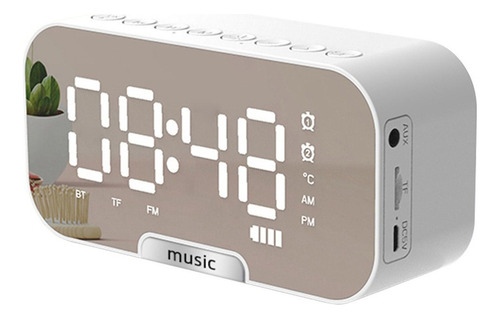 Reloj Despertador Digital Espejo Con Bocina Bt Y Radio Fm