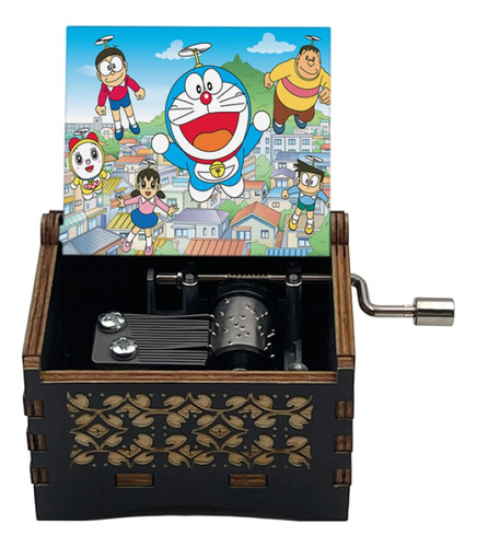 Caja Musical Madera Gato Cósmico Doraemon Y Nobita