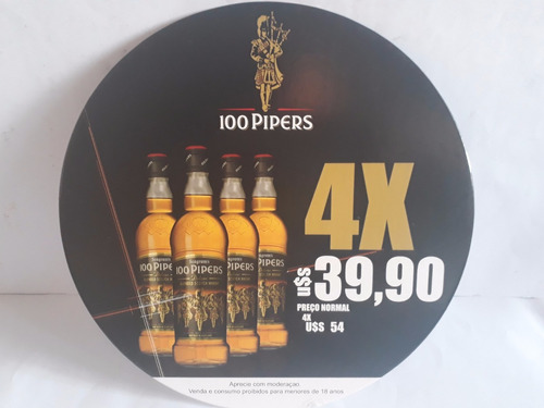 Cartel De Whisky 100 Pipers De Carton Doble Fax Imperdible./