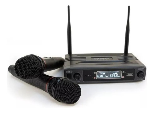 Micrófono Inalámbrico Uhf Lexsen 2 In 2 Doble + Estuche Color Negro