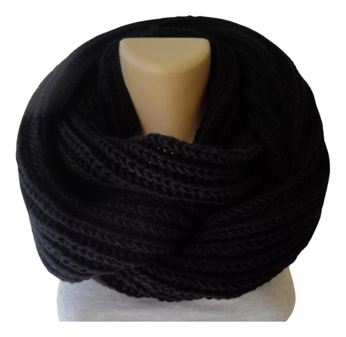 Bufanda Cuello Estilo Punto Inglés Lana Invierno Negra