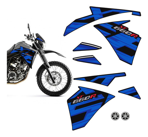 Kit Adesivo Yamaha Xt 660r 15/18 Moto Preta Faixa + Emblemas