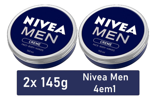  Kit 2 Nivea Men 4em1 Creme Lata Grande 145g Hidratante Homem