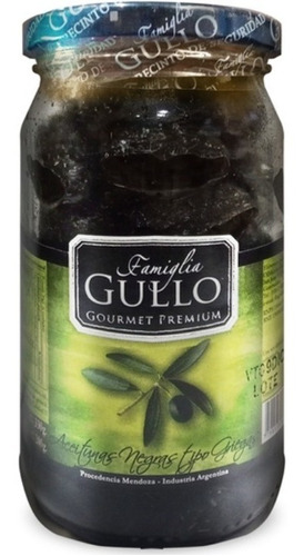 Aceitunas Negras Griegas Premium Gullo Gourmet Vidrio 330 Gr