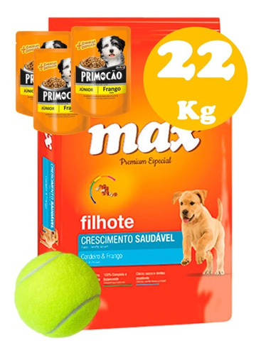 Max Cachorro Pollo 22 Kg + Pelota + 3 Pate