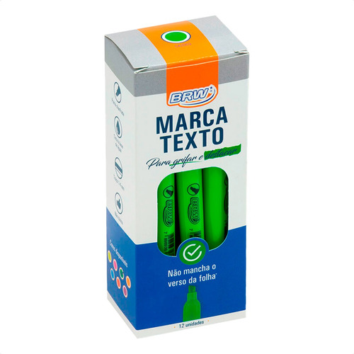 Marca Texto Verde Fluorescente Caixa Com 12 Unidades - Brw