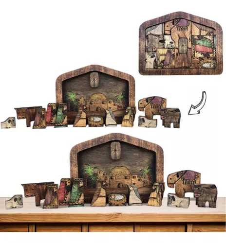Quebra-cabeça de presépio com madeira queimada Design, puzzles de madeira  Jesus, jogo para adultos e