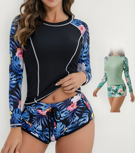 Z Traje De Baño Manga Larga Dama 2 Piezas Para Mujer