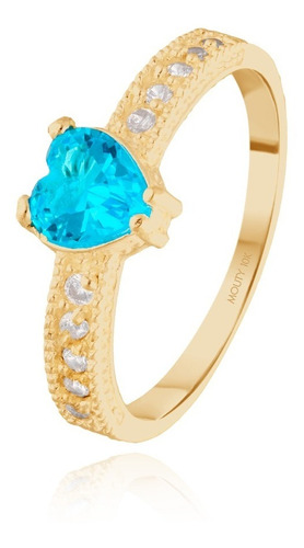 Anillo Promesa Fanny Oro 10 Kilates Circonia Azul  Mouty