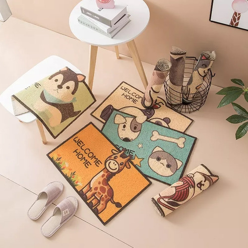 Tapete Para Entrada Welcome Animalitos Kawaii 60x40 Cm 9942 Color Jirafa Diseño De La Tela Pvc