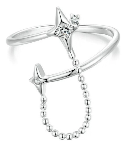 Anillo Ajustable  Con Cadena Y Estrella Mujer  En Plata 925 