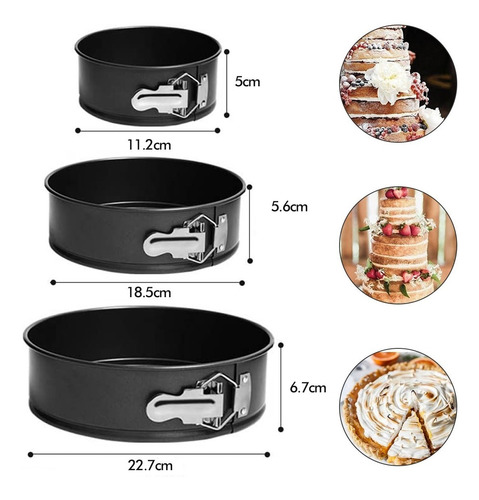 Imagen 2 de 7 de Moldes Pasteles Repostería Desmontables Para Tartas 3 Piezas