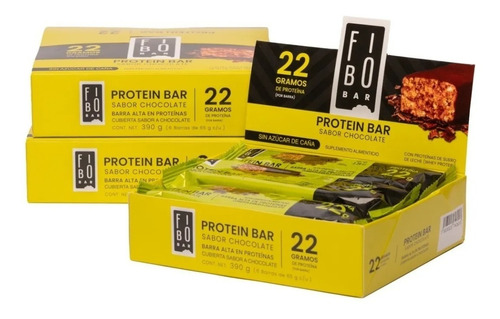 Barras Fibo Bar 65g , Con 22g De Proteina, 2 Cajas(12 Pzas)