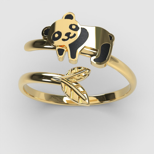 Anillo Panda Solitario Oro Amarillo 18k