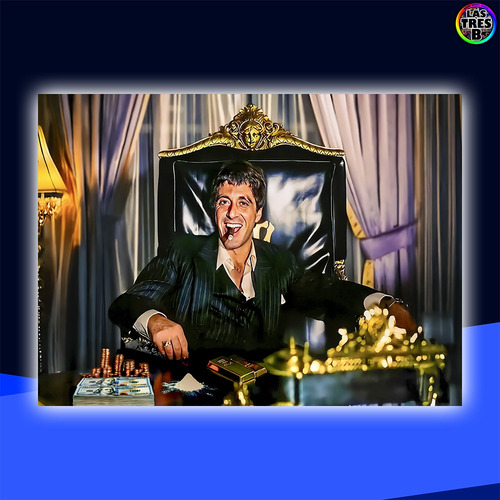 Cuadro Decorativo De Pvc - Tony Montana Scarface 95 X 65 Cm Rojo Marrón Claro