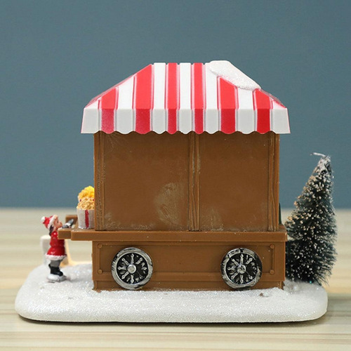 Mini Cenário De Natal Resina Neve Led Pipoca Carroça Vila