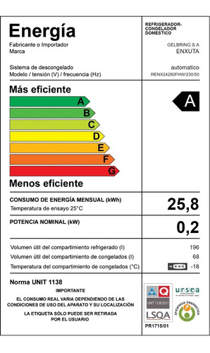 Imagen 3 de 5 de Refrigerador Frío Húmedo C/freezer Enxuta 277lts Cosmo´s