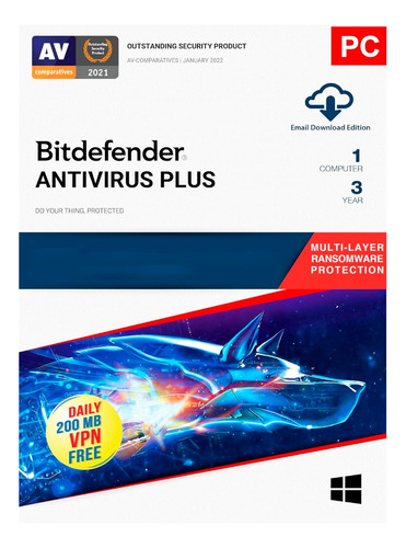 Bitdefender Antivirus Plus 3 Año | 1 Pc | Entrega Inmediata.