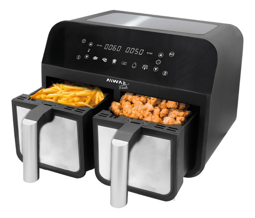 Freidora De Aire Digital Aiwa Doble Canasto 4 + 4 Litros Negro/plateado