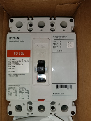 Breaker 3x225 A Industrial Eaton Fd 3x30 