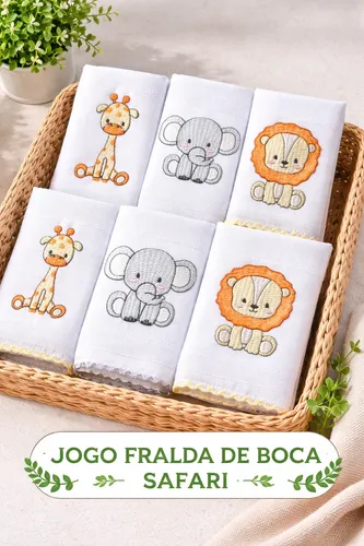 Kit 6 Fraldas De Boca 30x30cm Bordada Bebê  100% Algodão