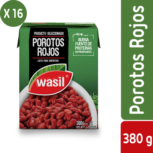 Pack 16 - Wasil Caja De Porotos Rojos Listos 380 G 
