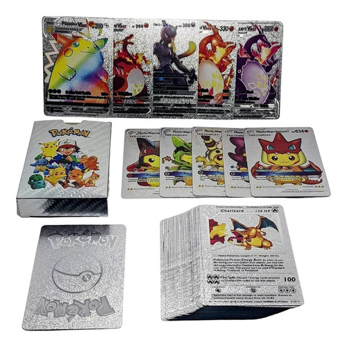 Pokémon 55 Cartas Pokemon Plateadas Con Caja Juego Niños 002