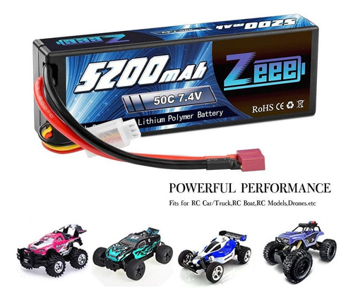 Zeee 5200 Mah 7.4 V 2s 50c Lipo Batería Rígida Con Deans T P