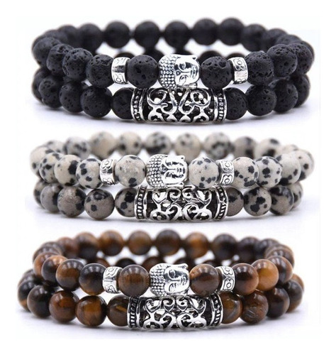 Conjunto De Pulseras Buda Cuentas Naturales Unisex 2pz Full Diámetro 6