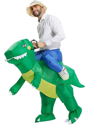 Entrega Inmediata Disfraz Adulto De Rider Dinosaurio Jinete Explorador Inflable Rex Tiranosaurio Verde