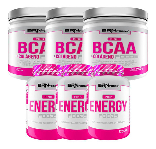 Kit - 3x Pink Bcaa Com Colágeno 250g+ 3x Pink Energy 60