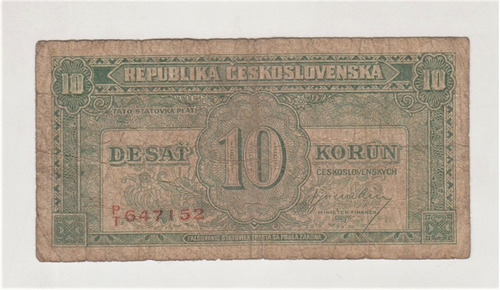 Billete Checoslovaquia 10 Korun 1945 (c85)