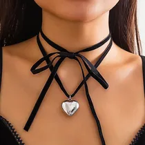 Comprar Choker Colar Pingente Coração Camurça Cosplay Punk Kawai