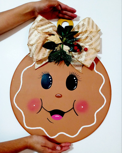 Corona De Navidad Mdf Galleta De Jengibre Para Puerta 40cm