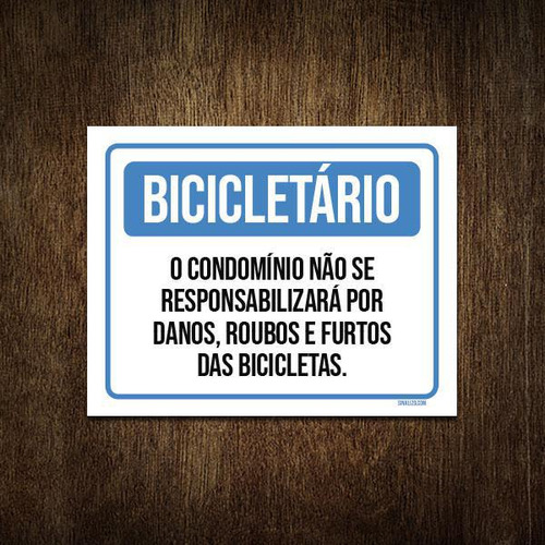 Placa Bicicletário Condomínio Roubos Bicicletas 18x23