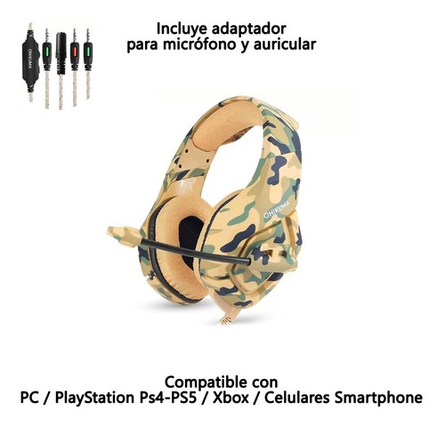 Imagen 2 de 6 de Auriculares Gamer Vincha Onikuma K1-b Camuflado Microfono