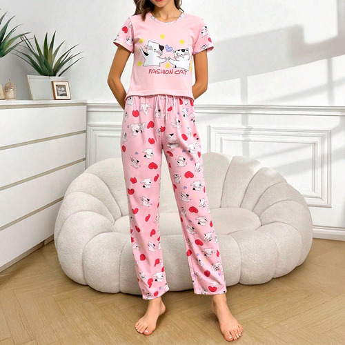 Pijama Mujer 3 Piezas Con Vestido Short Y Top Estampado