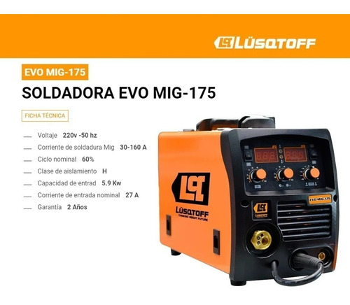 Imagen 3 de 8 de Soldadora Inverter Evo 205 Lusqtoff Monofasica Con Y Sin Gas